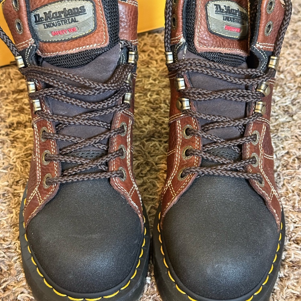 Dr. Martens Brown and Black Industrial Steel Toe Lace-Up Work Boots